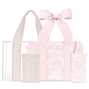The Tote Duo - Ballet Pink Afternoon Ros?? Bow & Clear Quilted Ditsy Floral