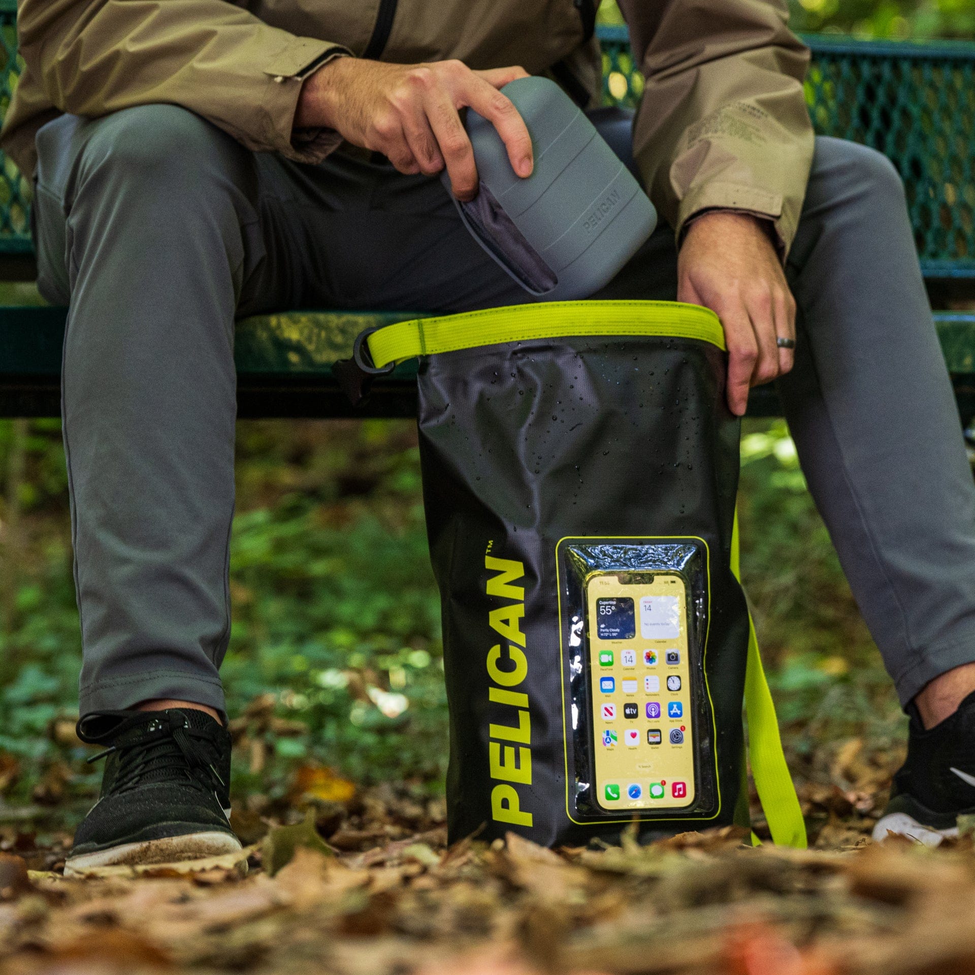 Pelican Marine Waterproof 5L Dry Bag (Black/ Hi Vis Yellow) - Phone Pouch - Image 6